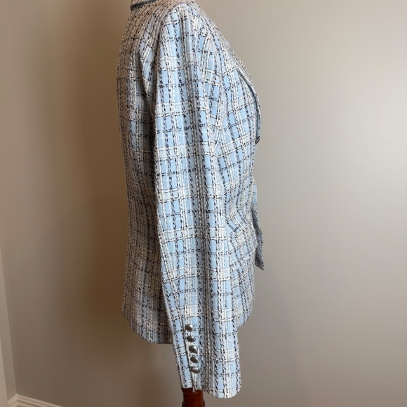 Size 10 - L'Agence Kenzie Double Breasted Plaid Blazer in Light Blue Tweed - Picture 4 of 8